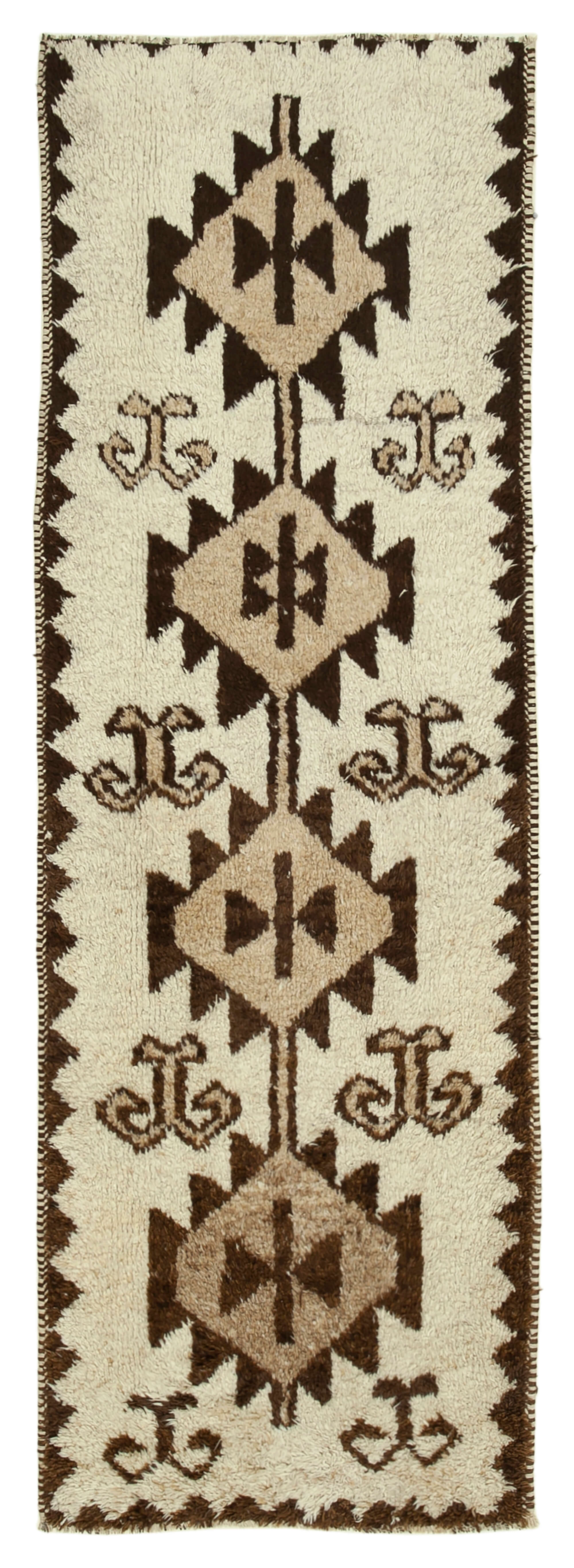 Handwoven antique anatolian beige runner rug 105 cm x 310 cm