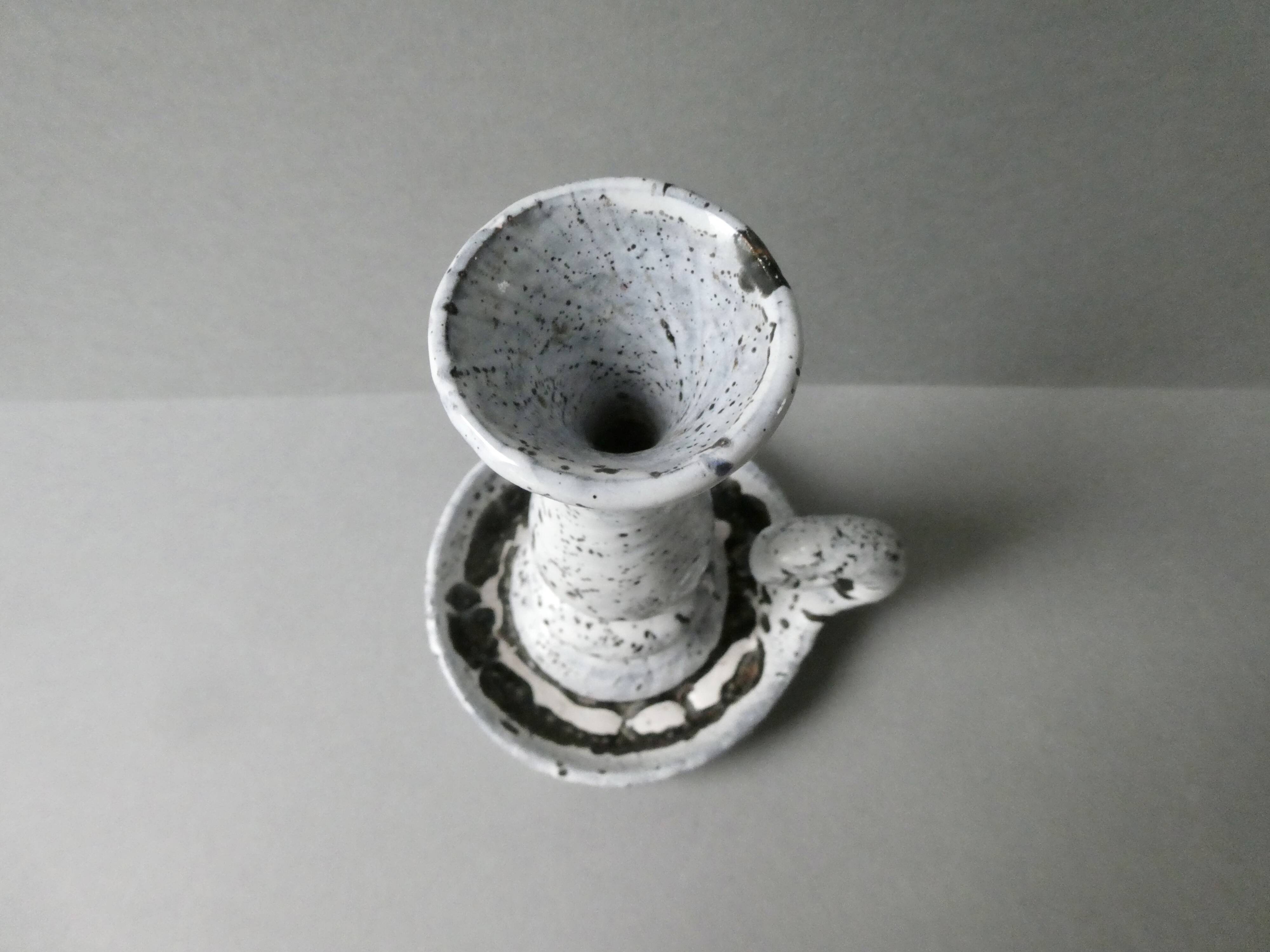 Cellar rat candle holder in white enamel stoneware, 60s-70s