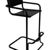 Vintage Black Leather & black frame Italian Modern Barstool