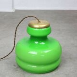 Big Green Mid-century Italian Brass and Glass Pendant Lamp