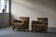 Modern Danish pair of curved lounge chairs, original fabric, Fritz Hansen, 1940.