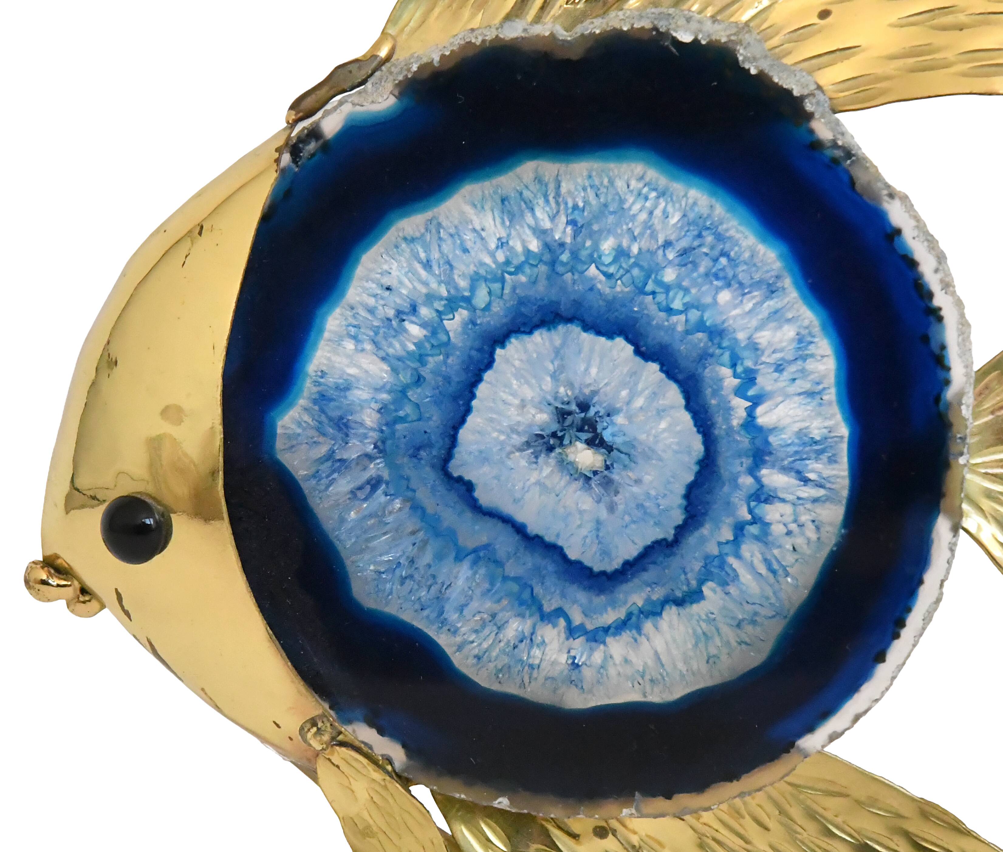 Angel fish lamp in gold metal and blue agate