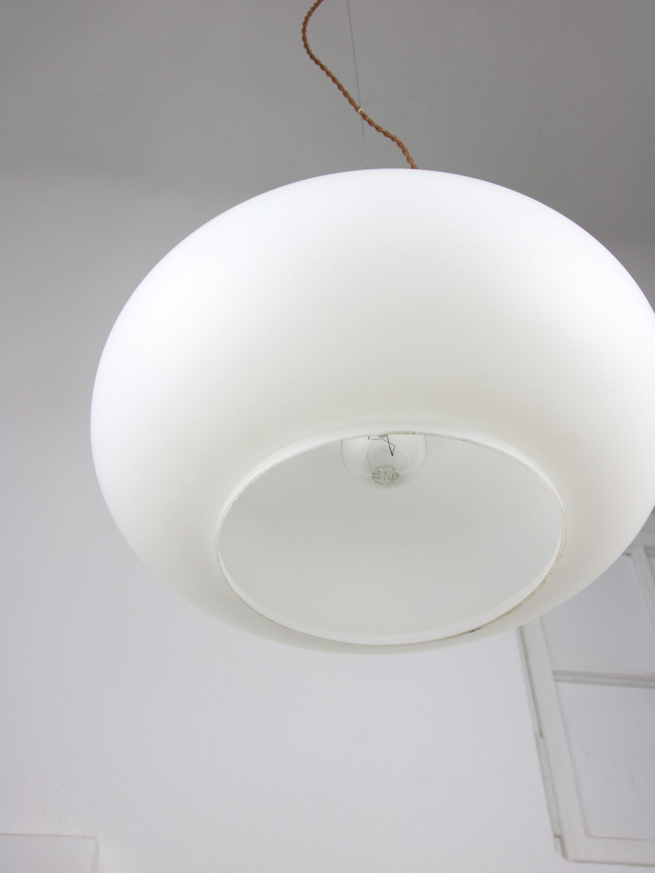 Suspension Vintage Chrome & Opaline, années 1980