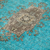 Handmade anatolian 1970s 209 cm x 326 cm turquoise rug