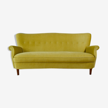 Mid century danish pale green velour curved 'banana' sofa settee 1970s