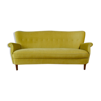 Mid century danish pale green velour curved 'banana' sofa settee 1970s
