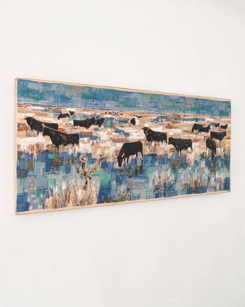 Printed wall tapestry, Bulls in Camargue, Robert Debiève, France