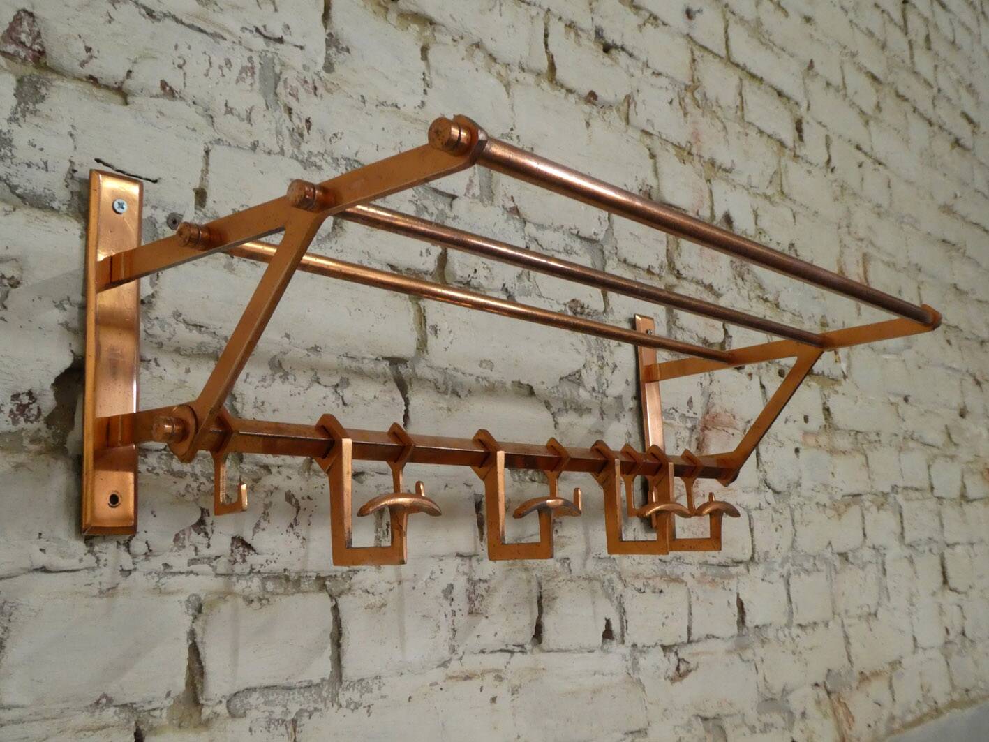 Copper cloakroom coat rack, 1930