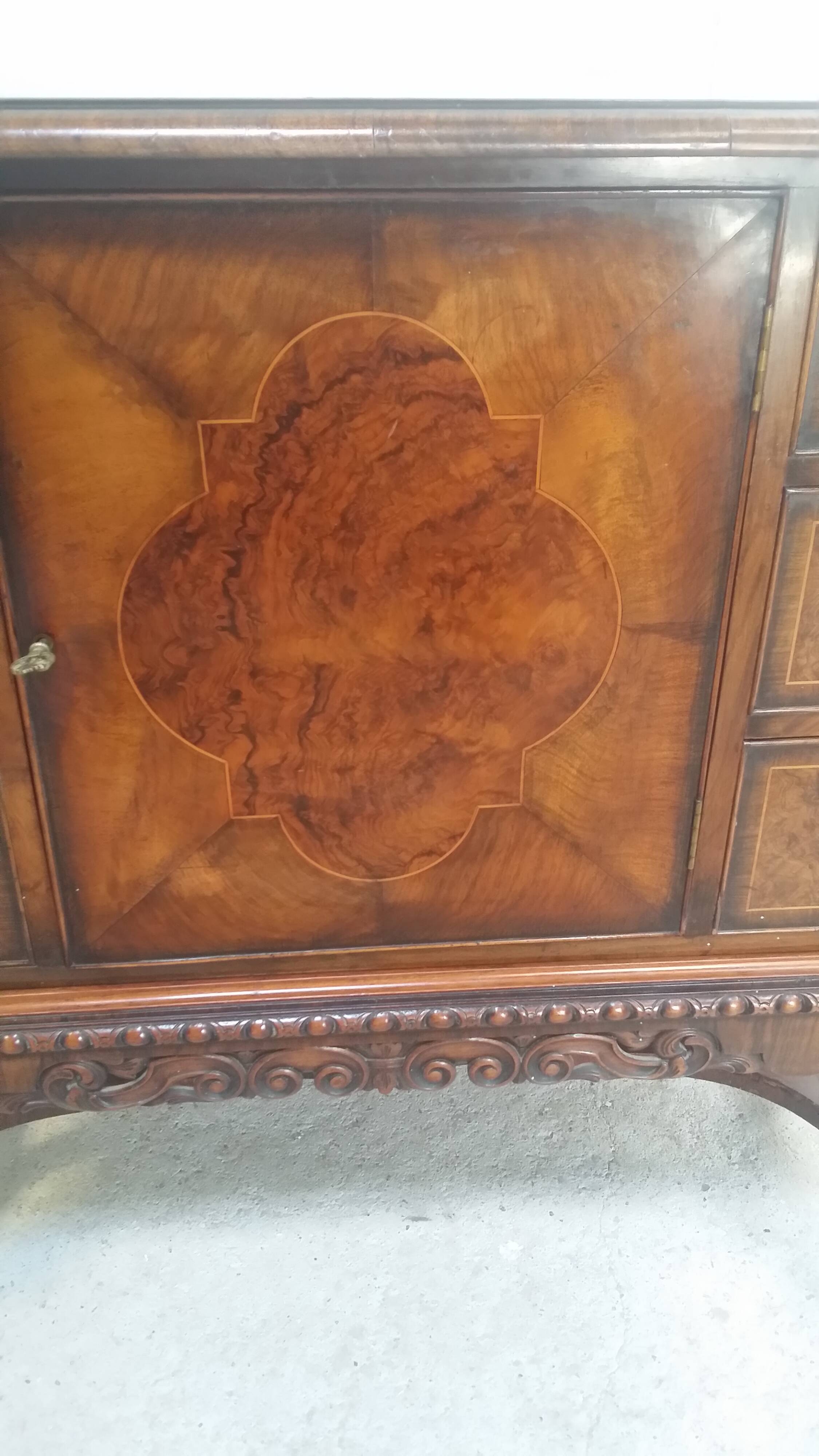 English burl walnut cabinet