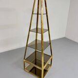 Étagère Pyramide design Hollywood Regency  Laiton Doré  Verre Fumé an. 60