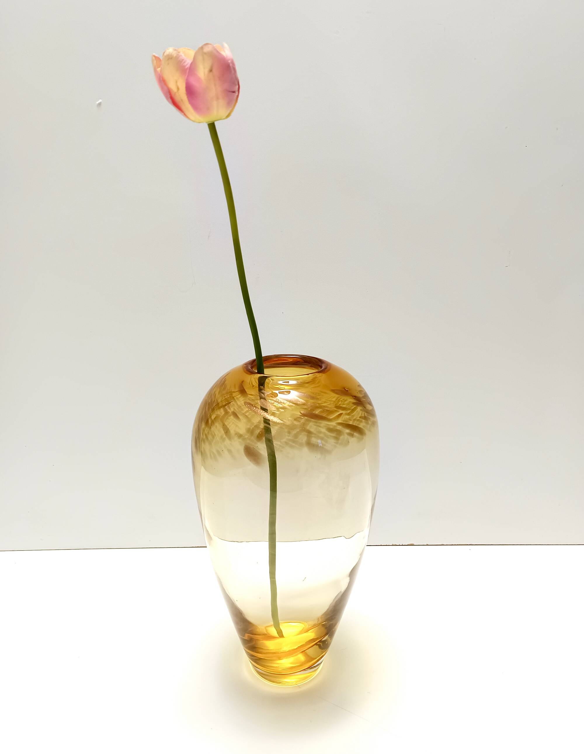 Straw Colored Murano Glass Vase attr. to Fratelli Toso with Aventurine