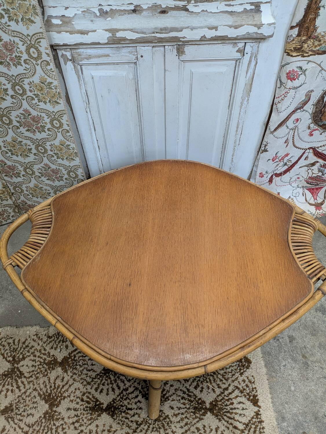 Rattan and glass coffee table