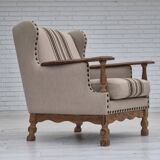 1970s, Danish armchair, furniture wool fabric, oak wood, original condition