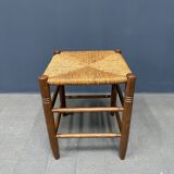 Set of Dutch beechwood stools with rush seat