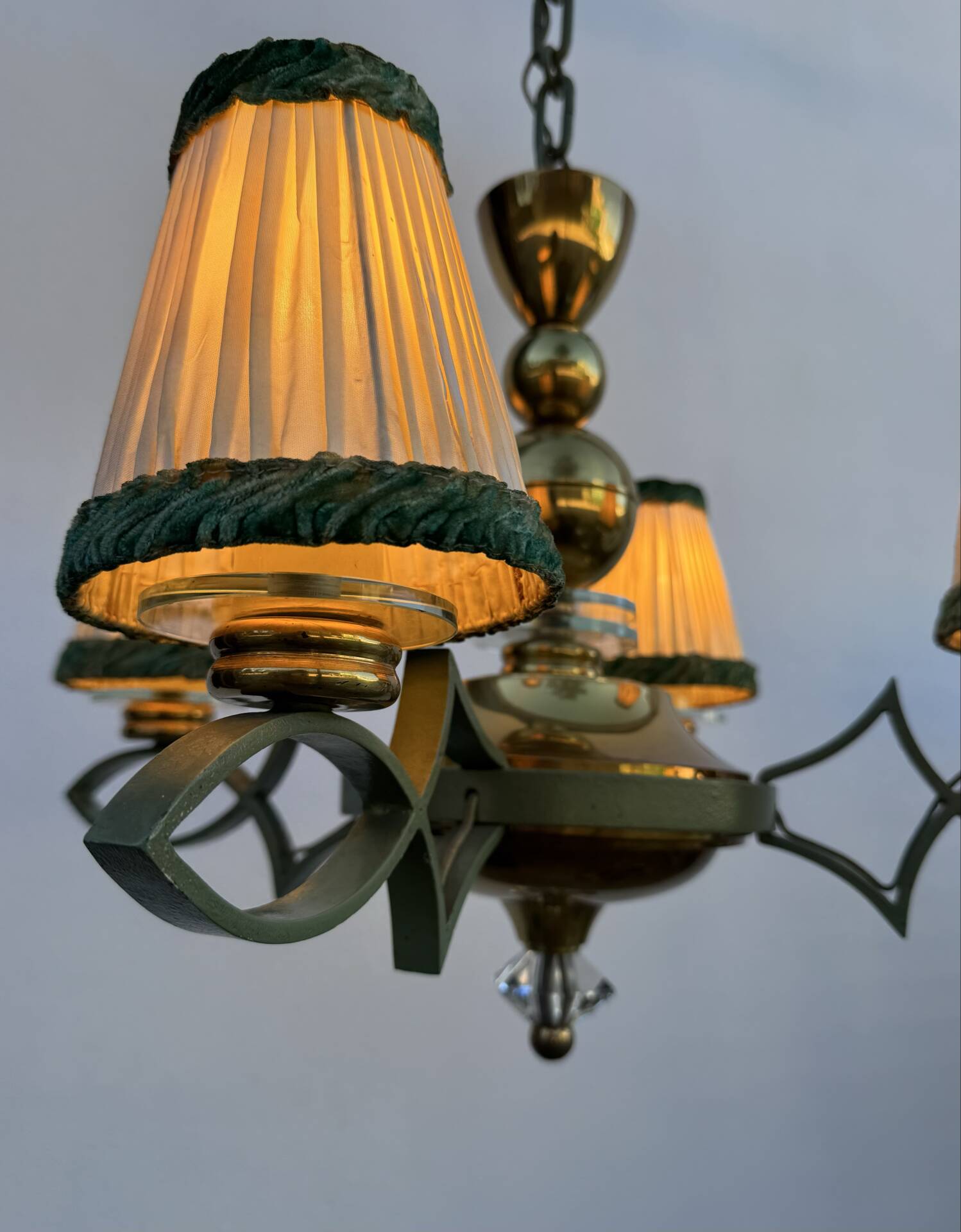 Art Deco brass and glass chandelier
