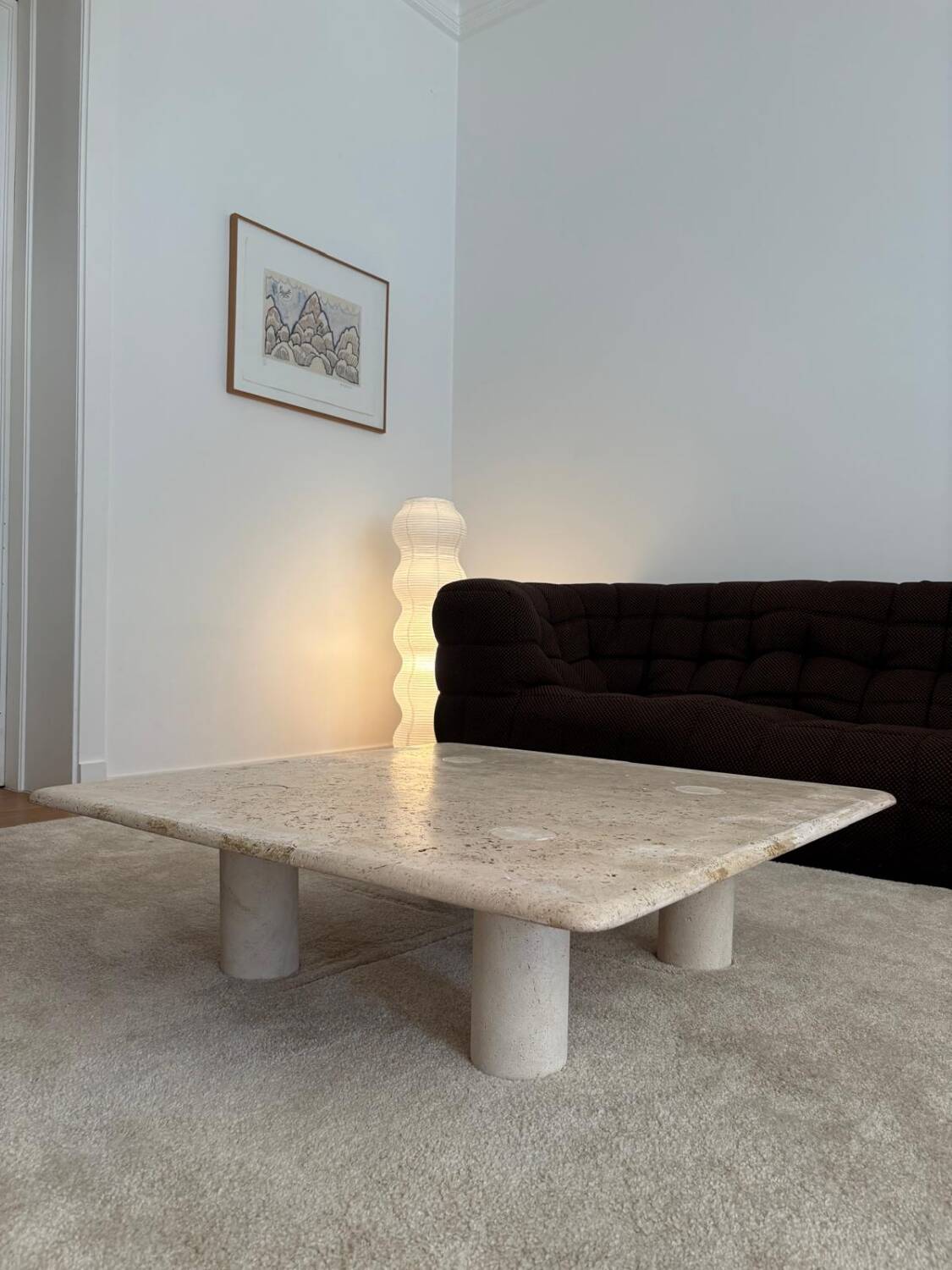 Travertine coffee table, Angelo Mangiarotti, Italy, 1970s