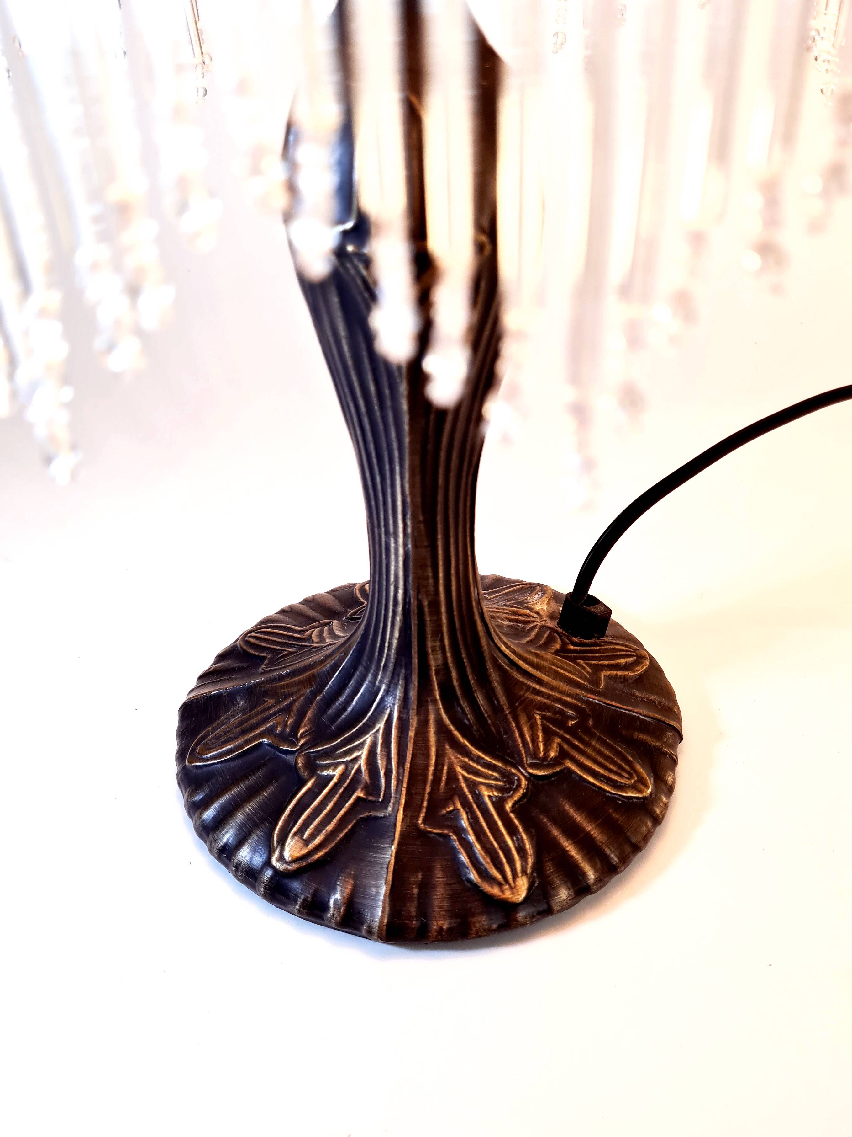 Vintage Tiffany-style fringed lamp with floral globe