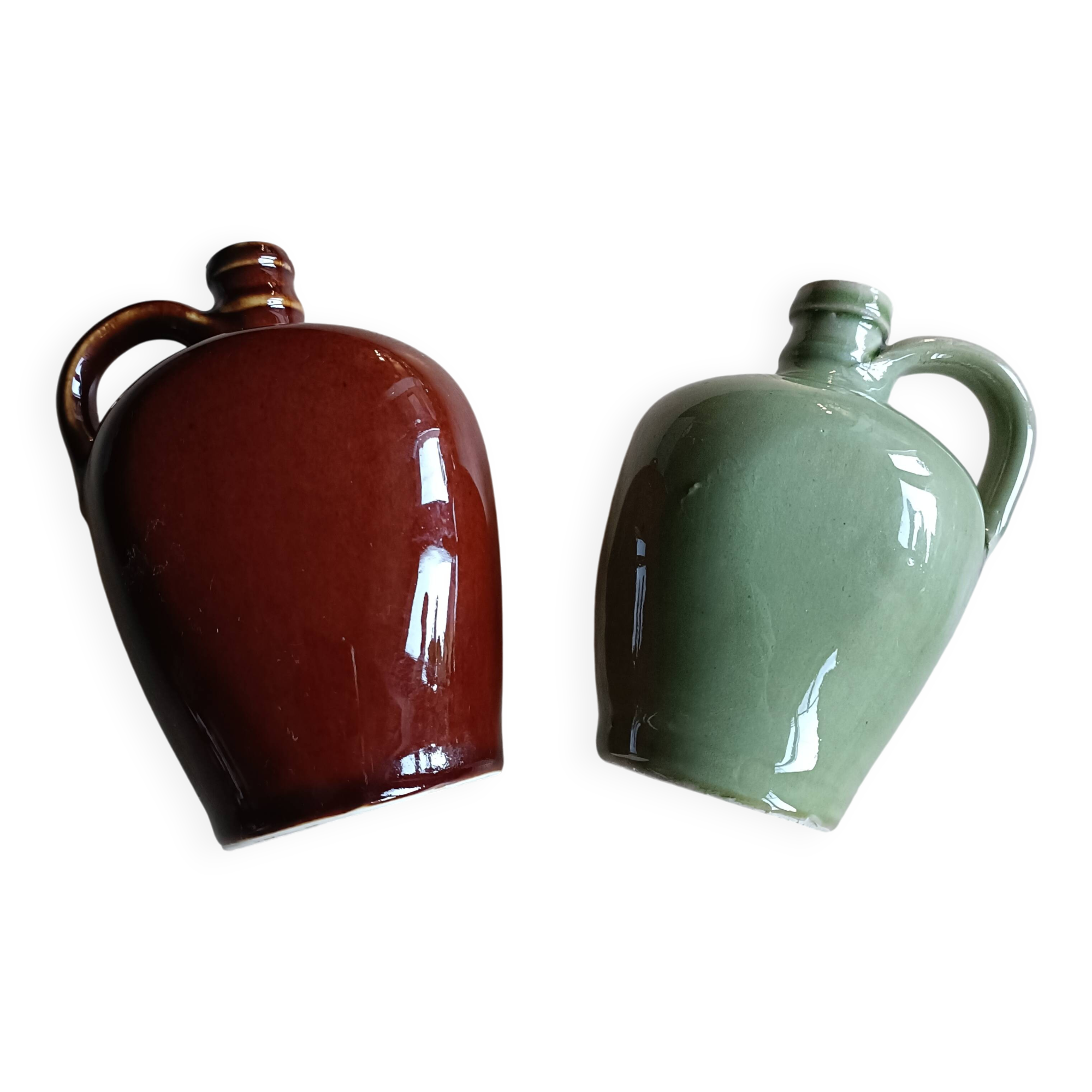 2 small glazed stoneware bottles