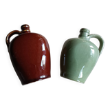 2 small glazed stoneware bottles