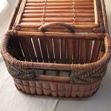 Dining table with removable rattan top & vintage bamboo 60s