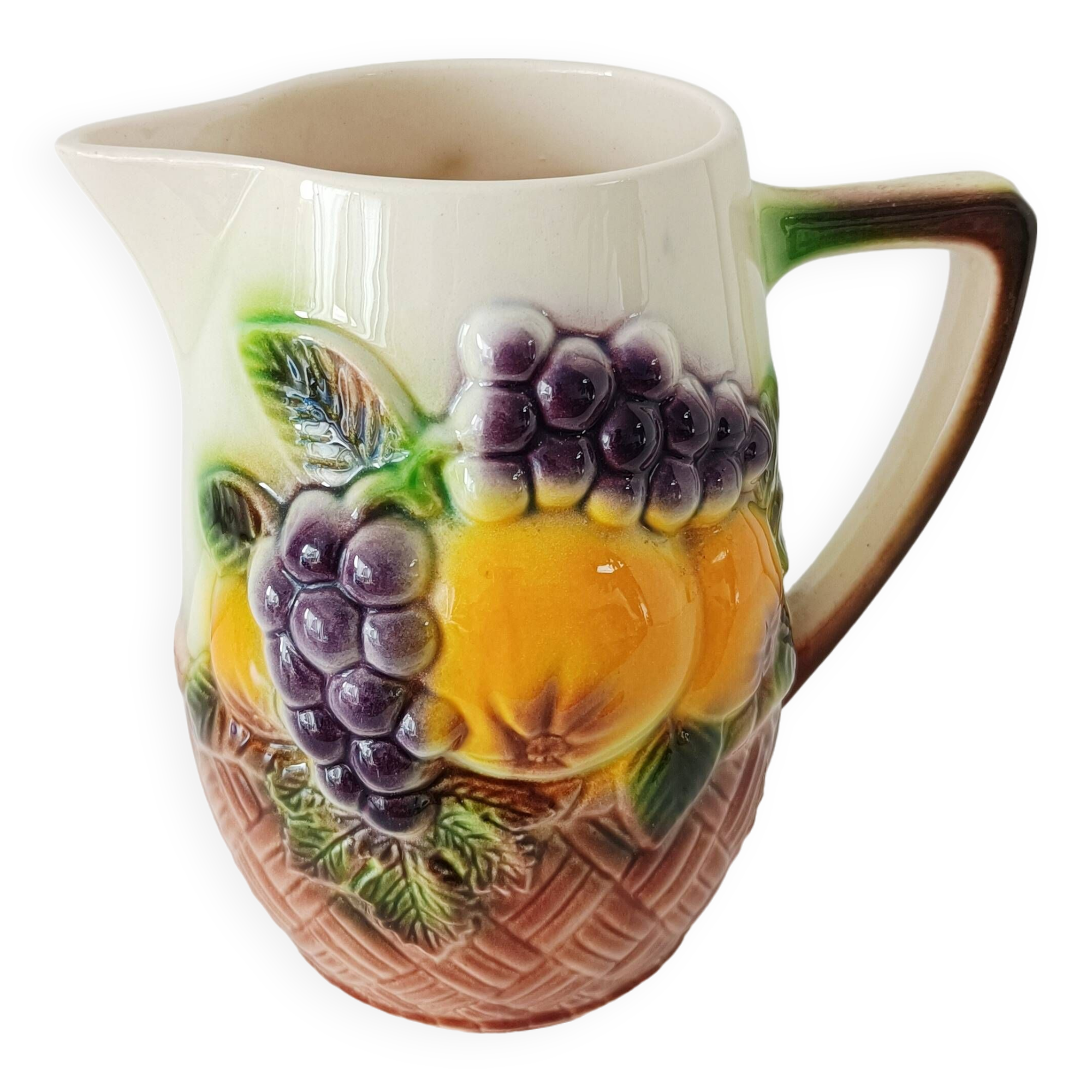 St-Clément pitcher in slip, fruit decoration