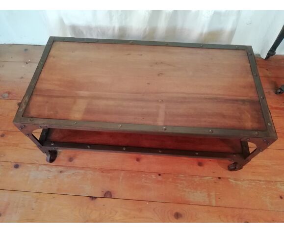Metal And Wood Coffee Table On Wheels Selency - Wooden Coffee Table With Metal Wheels Metal And Wood Coffee Table On Wheels Selency - Wooden Coffee Table With Metal Wheels