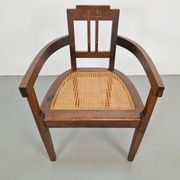 Art Nouveau Deco Armchair in Rattan Webbing, Oak and Copper, 1920s