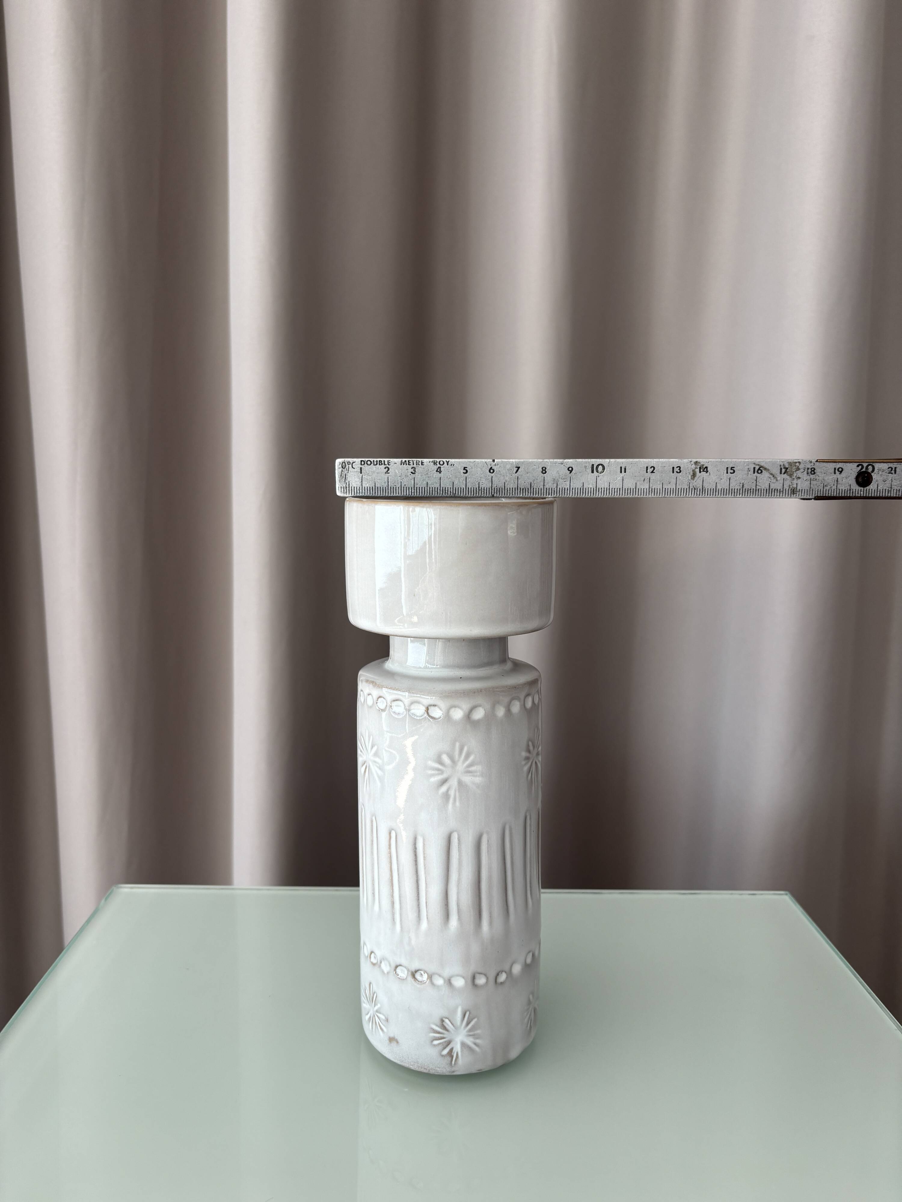 Vintage West German Ceramic Candle Holder / Vase – Ivory Relief – 1970s