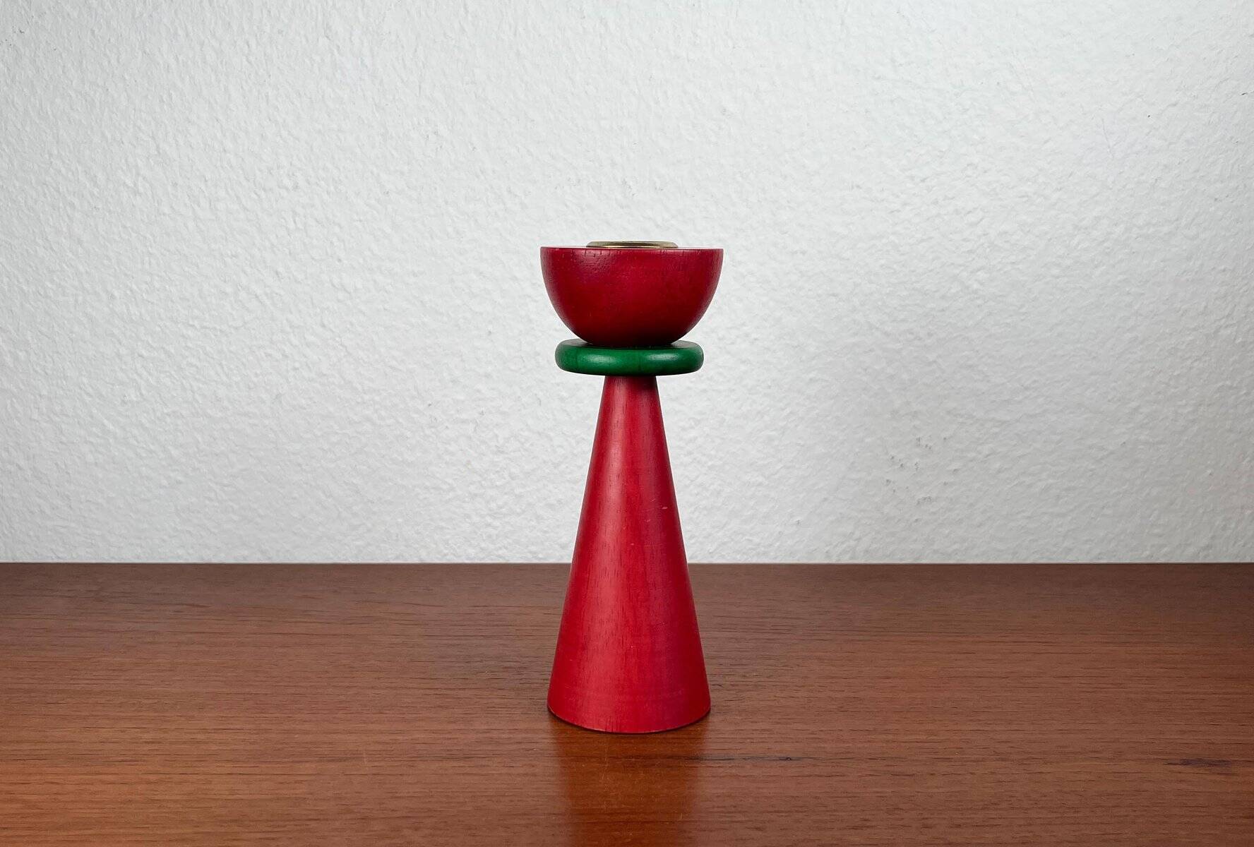 Vintage postmodern wooden candlestick, 1970s