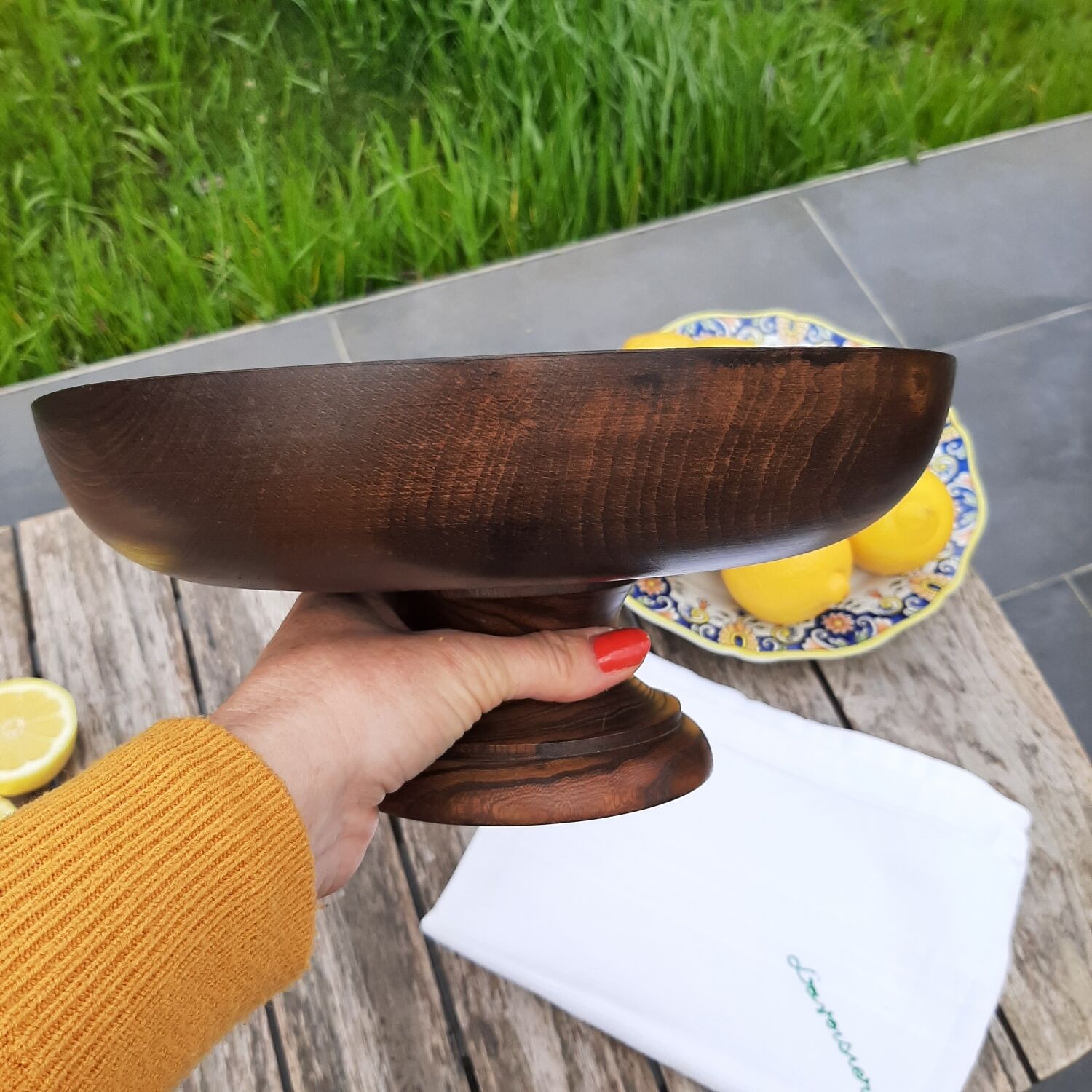 Vintage wooden standing fruit cup