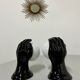 2 black ceramic hand lamps from the 70s / vintage and opaline lamp