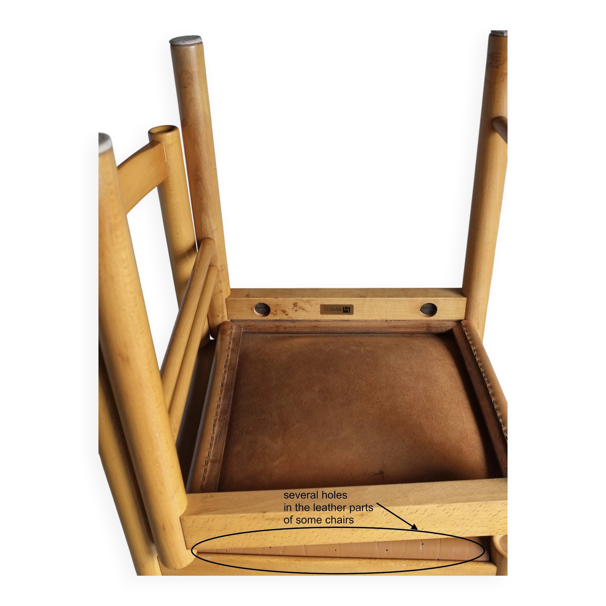 6 beech wood cognac leather chairs | Ibisco | Italy | 1960s