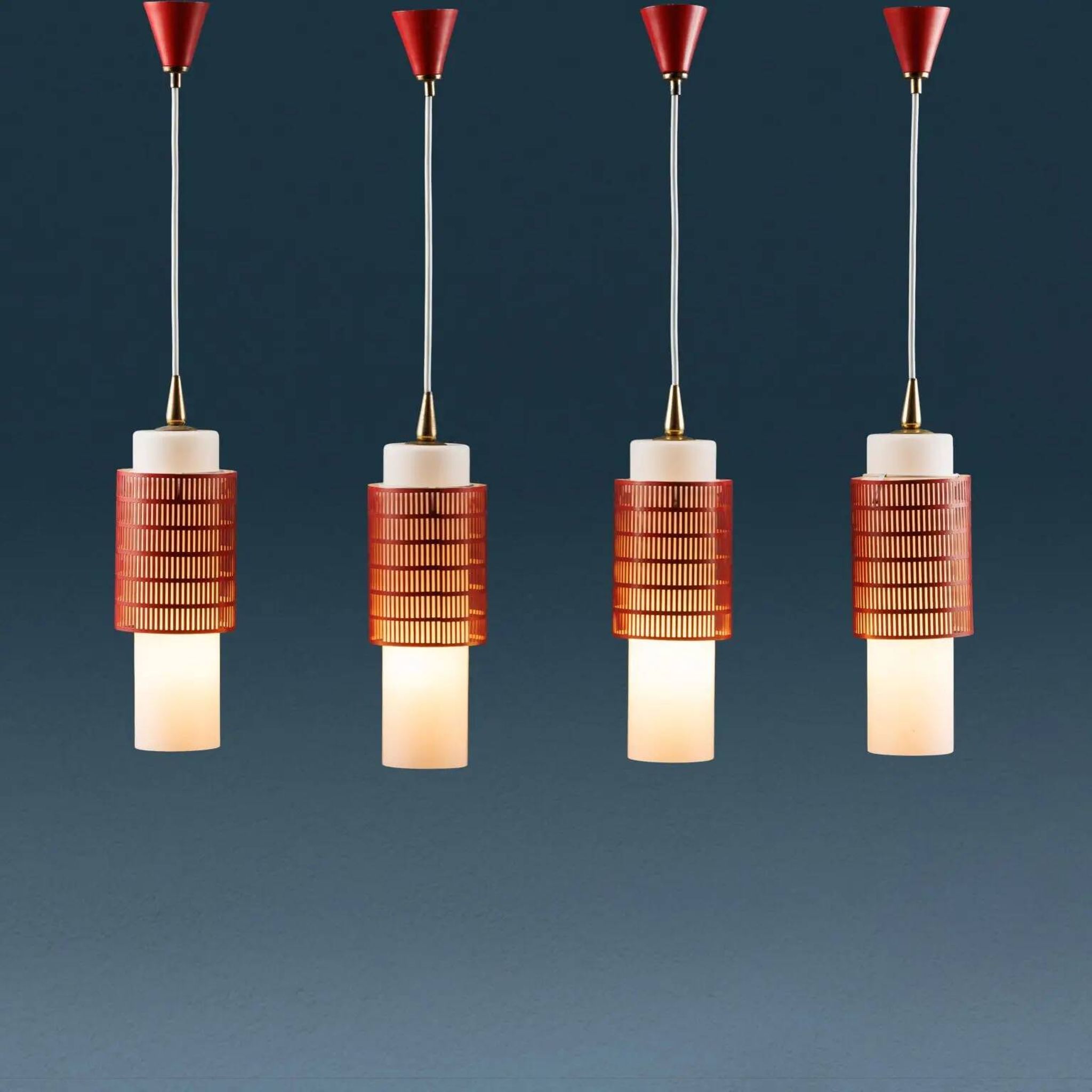 Set of vintage ceiling lights in metal, glass and brass, Italy, 1960s.