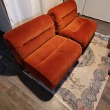 Superb pair of 70s drivers, orange velvet, plastic shell ...