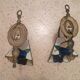 Pair of brass and color mosaic wall lights with floral pattern from the 70's