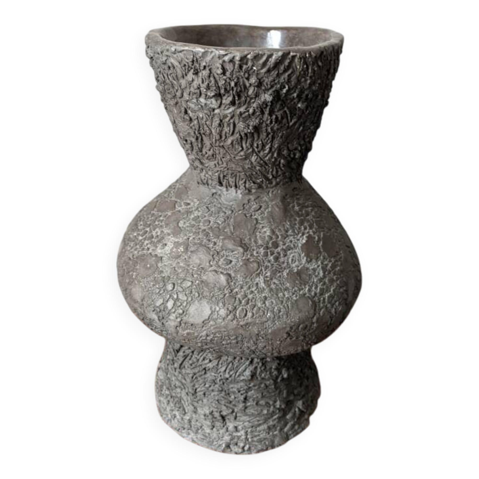 Handcrafted terracotta ceramic vase with brutalist enamel