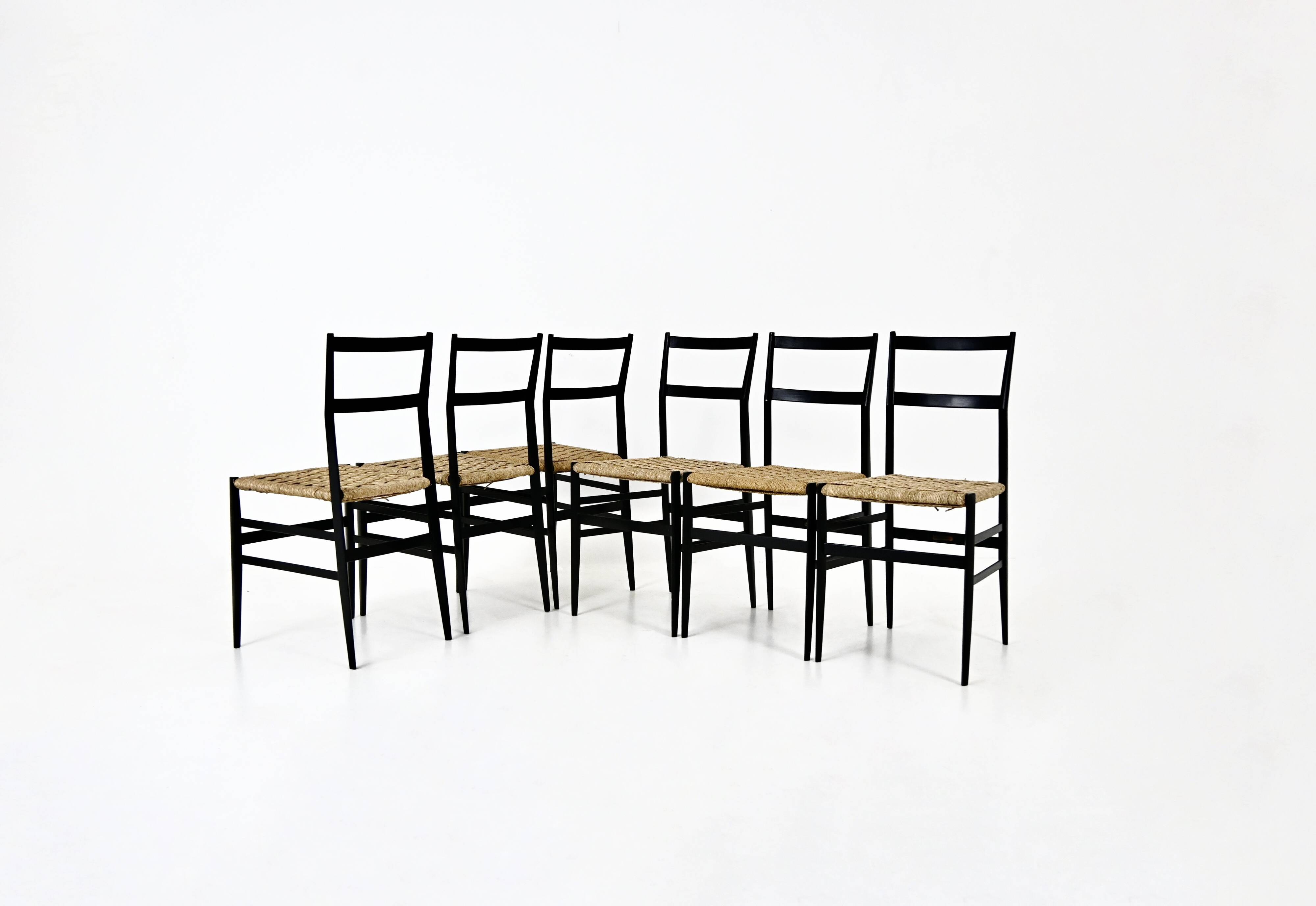 Set of 6 “Superleggera” Chairs by Gio Ponti for Cassina, 1950s