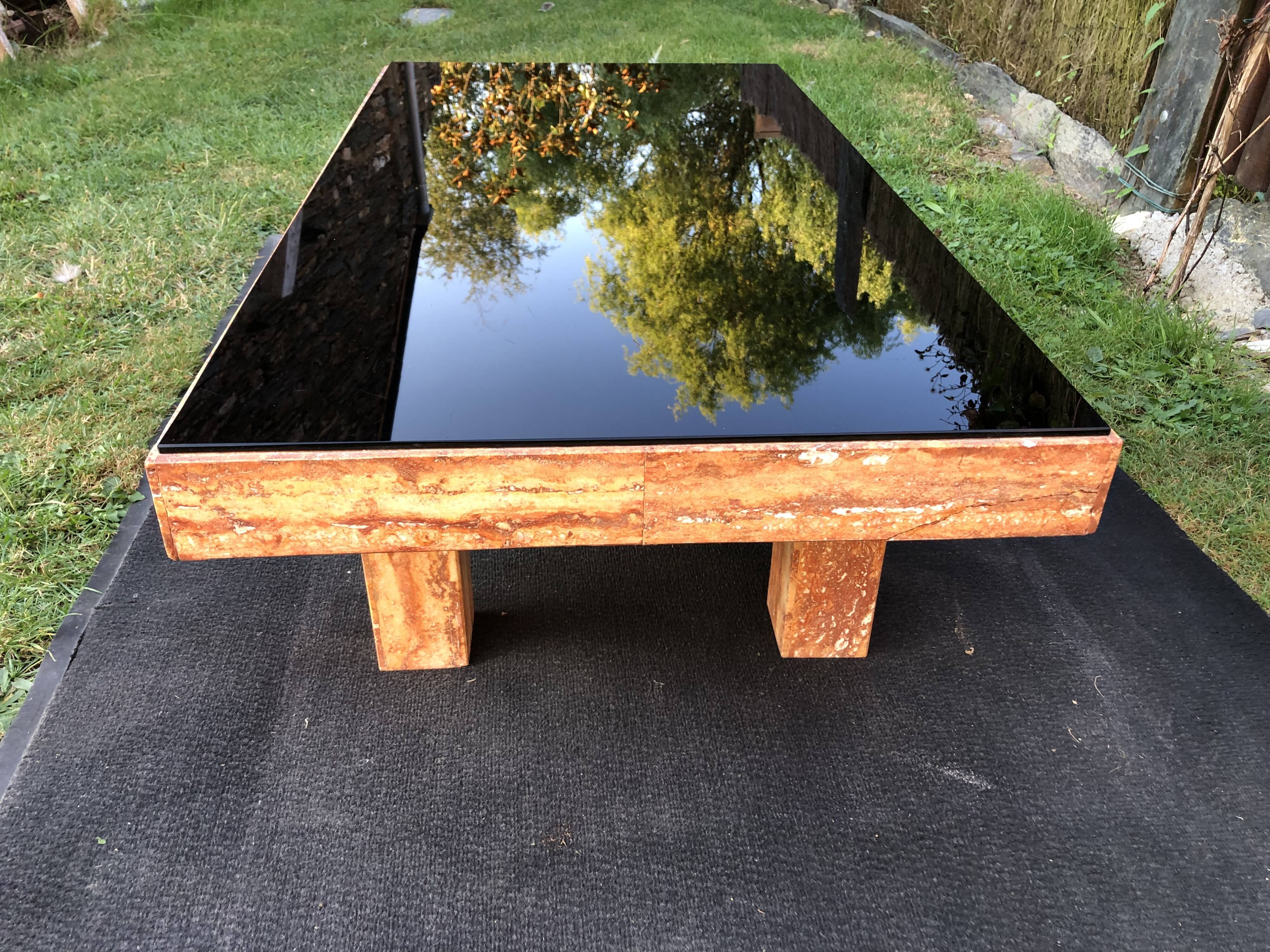 Vintage marble and smoked glass coffee table.