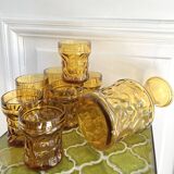7 amber glasses and carafe Italy 70s