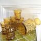7 amber glasses and carafe Italy 70s