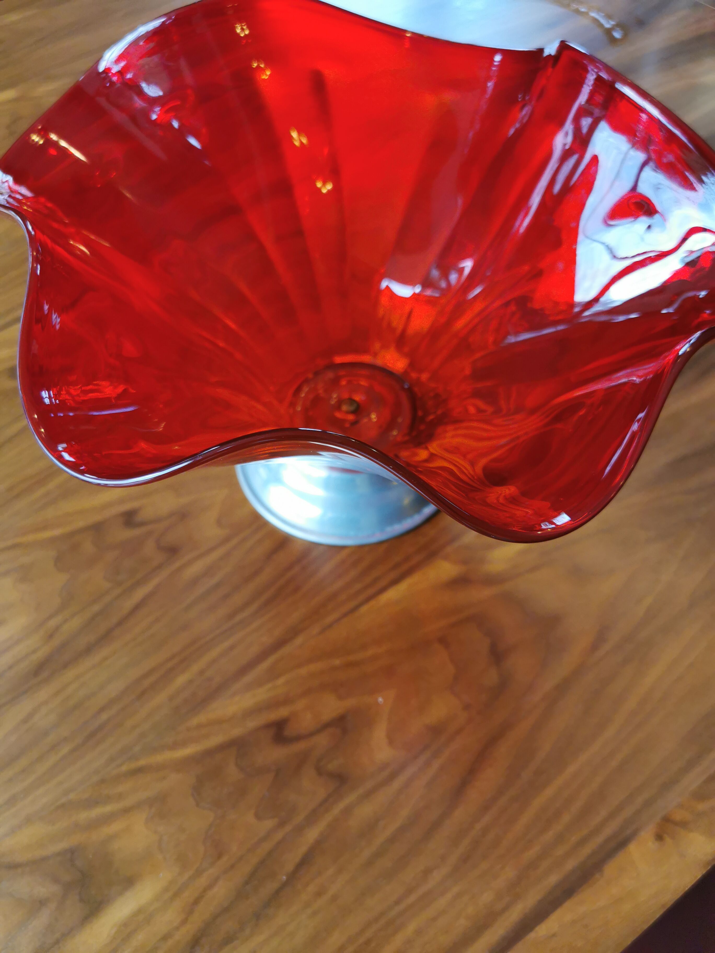 Old vintage tulip basket in 60s red glass