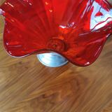 Old vintage tulip basket in 60s red glass