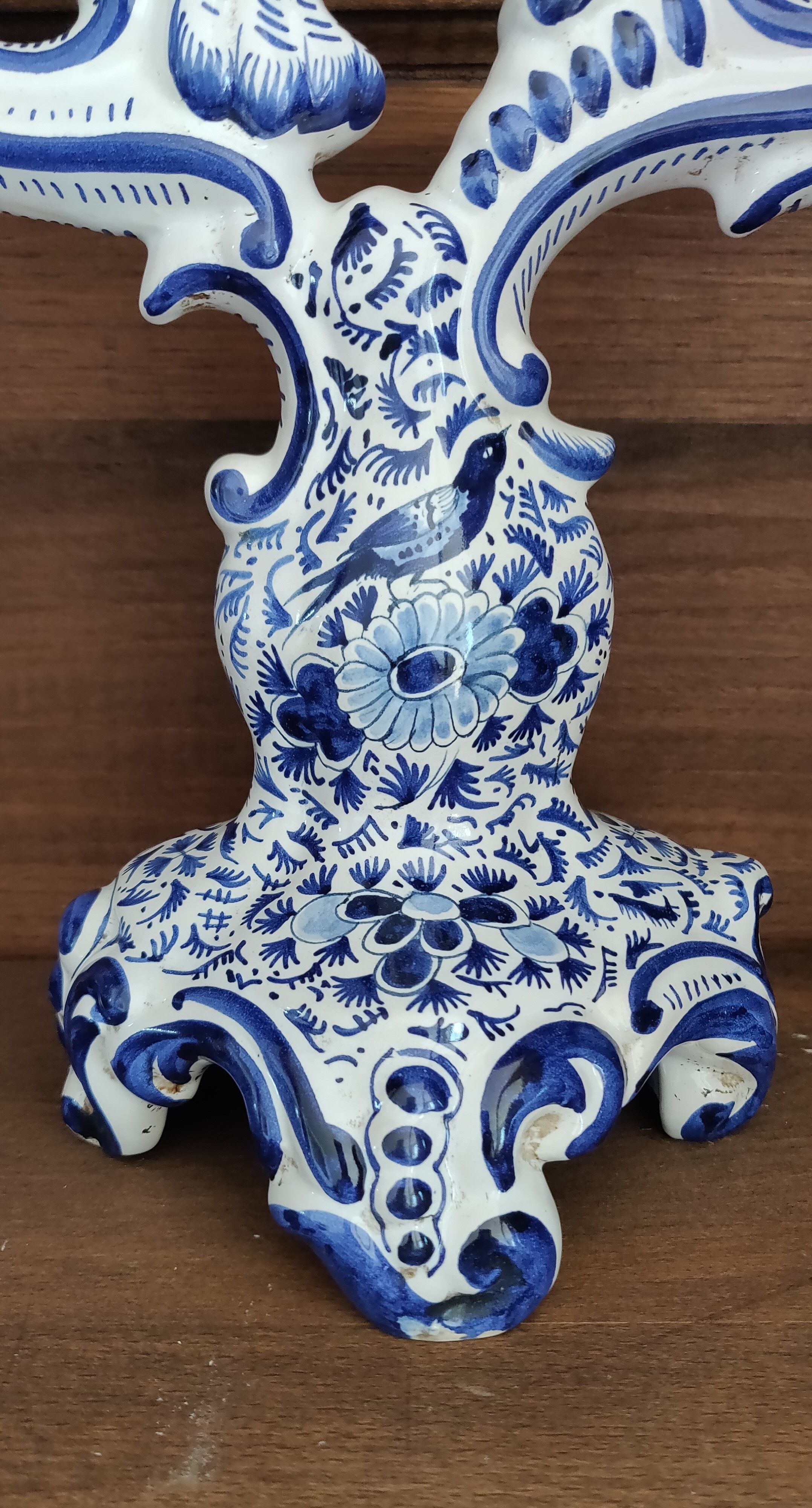 Delft swallow earthenware candlestick early 20th century