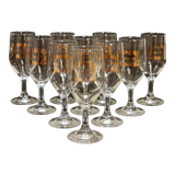 Vintage 10 glasses aperitif Noilly Prat on foot with golden inscription