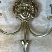 Pair of Two-Arm Bronze Wall Lights with Arrow and Mask Decoration