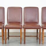Set of 4 cognac-colored English style dining chairs made of leather
