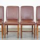 Set of 4 English style dining chairs in cognac-colored leather