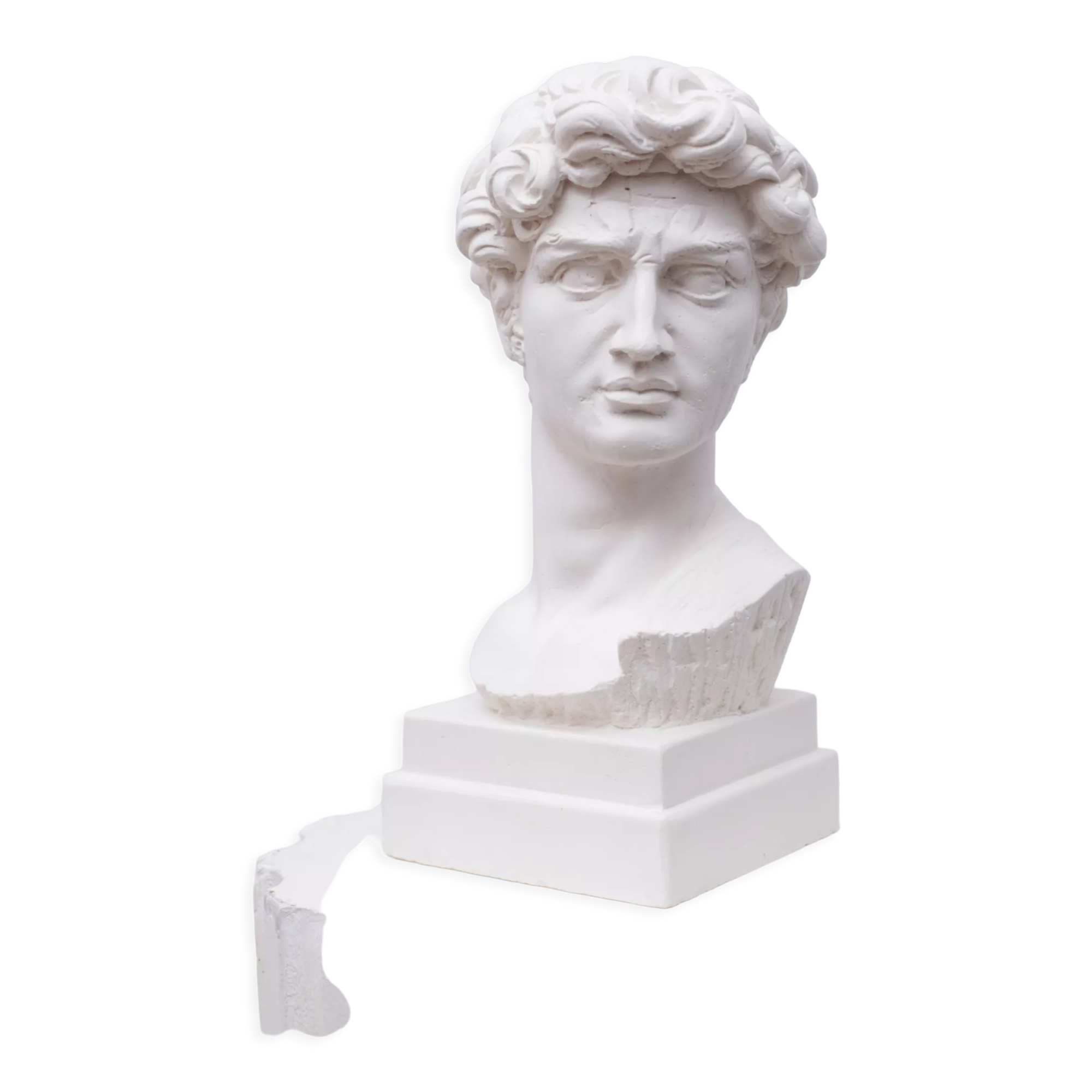 Head David in white plaster Roman Greek sculpture
