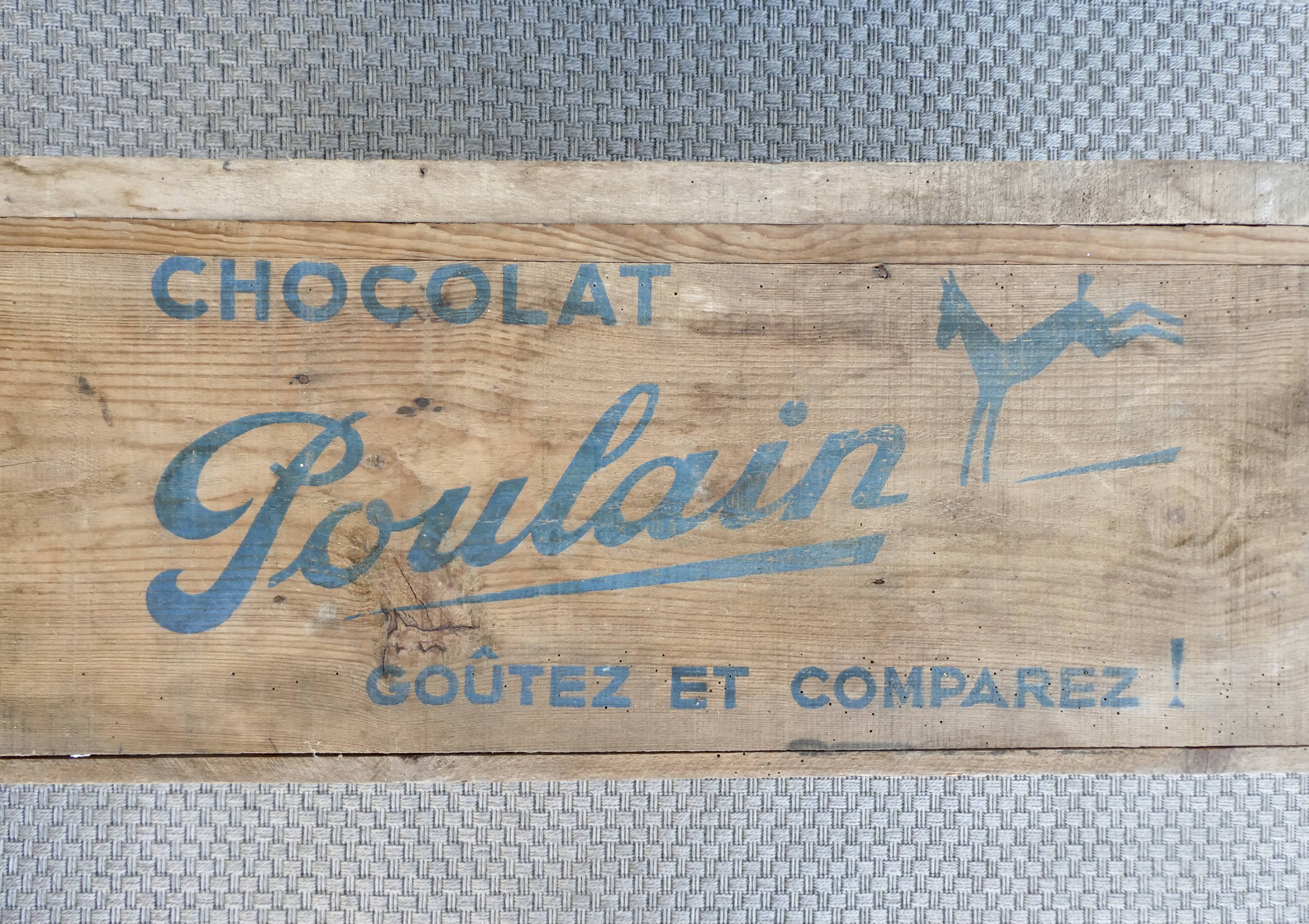 wooden storage box, Poulain chocolate
