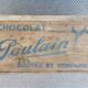 wooden storage box, Poulain chocolate